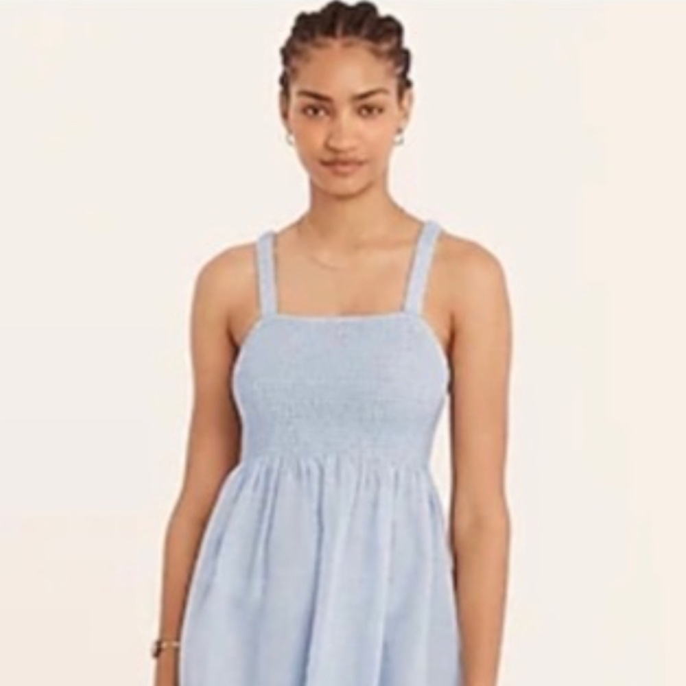 JCrew Smocked beach dress in linen-cotton blend